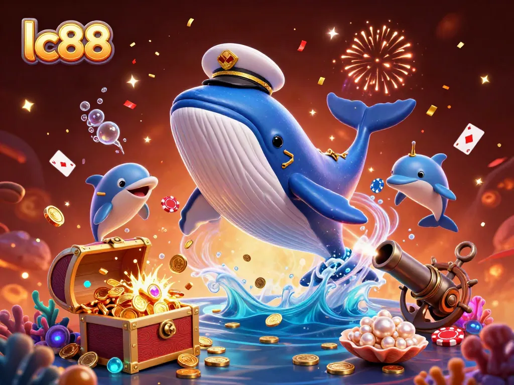 Engage with lc88 for exciting virtual gaming experiences featuring a playful whale and dolphins.