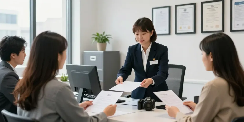 Experienced notary assisting clients with apostille birth certificates in a welcoming Toronto office.