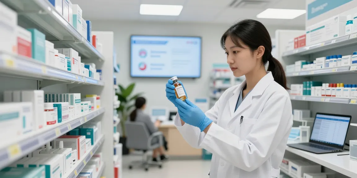 Healthcare professional reviewing medical supplies in Mississauga pharmacy, highlighting essential medical products.