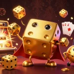 Experience the excitement of fast withdrawal casinos with golden dice and jackpot elements in this vibrant illustration.